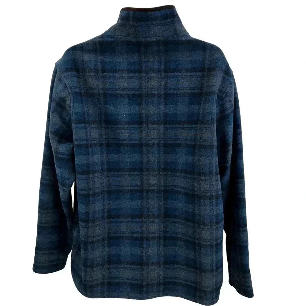 John Wayne XL M Wooly Fleece Pullover Henley Sweater Blue Plaid Snap Neck DUKE - Picture 2 of 13